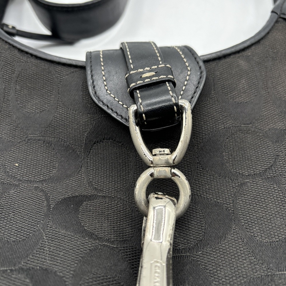 Coach Hamptons Hobo Handbag Shoulder Bag Signature Black 8K02 VTG READ - Picture 2 of 16